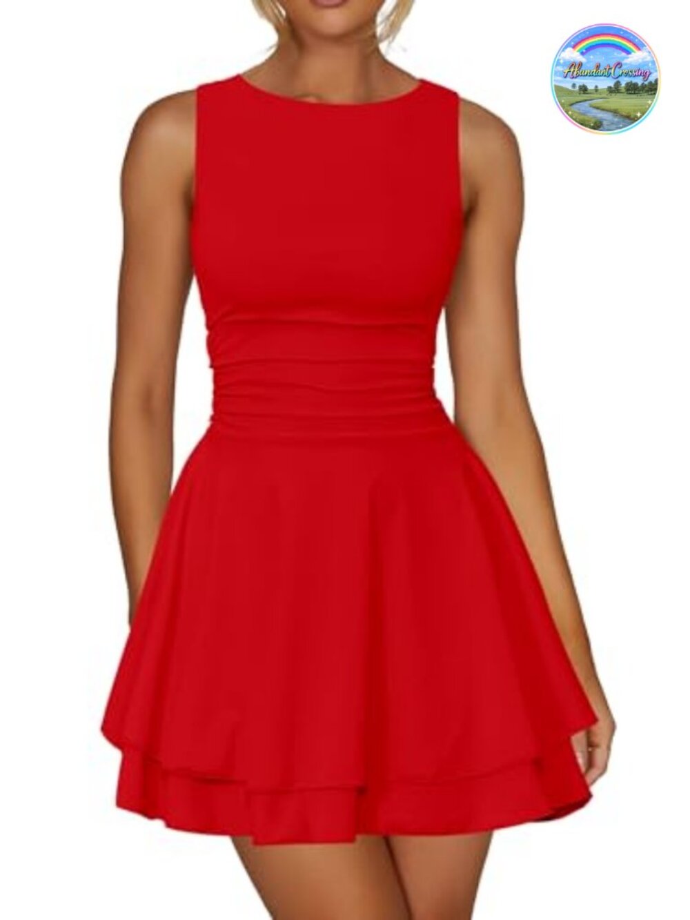 Sleeveless Ruffle Hem Boat Neck Party Mini Dress 90% Polyester